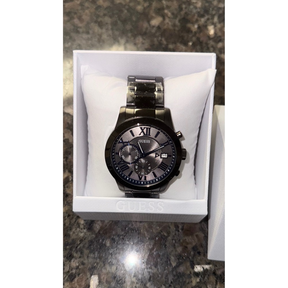 Guess Mens U0668G2 Chronograph Gunmetal Grey Blue Roman Numeral Watch